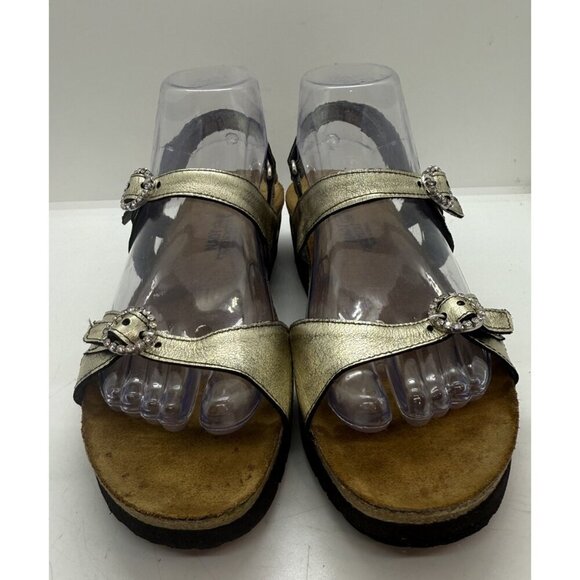 Naot Kelly Brushed Gold Leather Strappy Platform Sandal Sz 39 EU 8 US Rhinestone - Picture 2 of 7